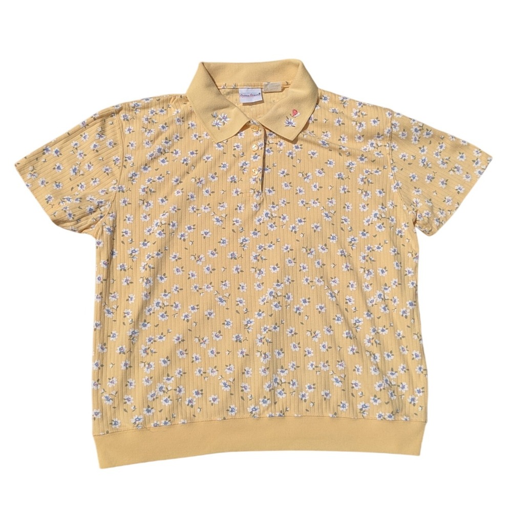 Vintage Bobbie Brooks 90's Yellow Embroidered Floral Short Sleeve Top Women's XL